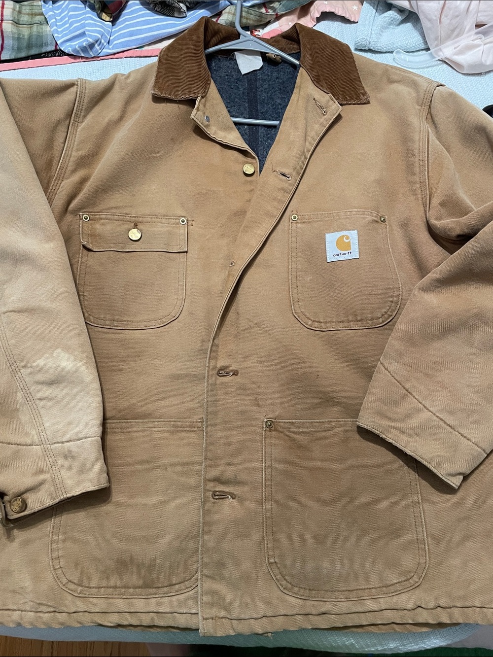 Carhartt Brown/Tan Duck Canvas Work Coat with Corduroy Collar